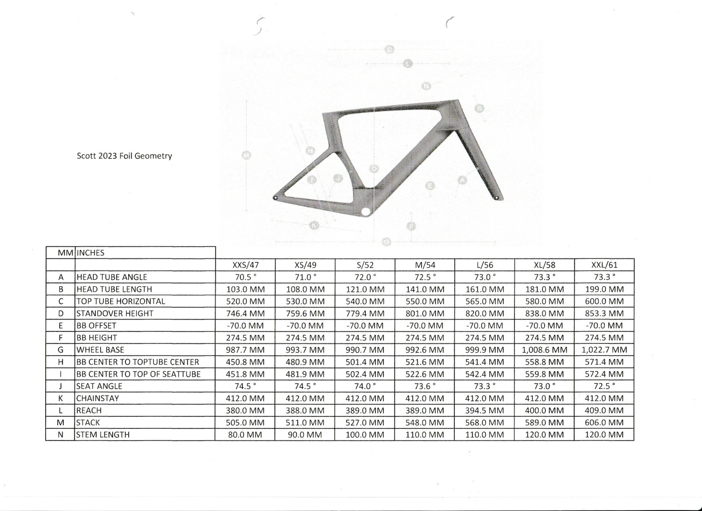 Scott foil 2024 size chart